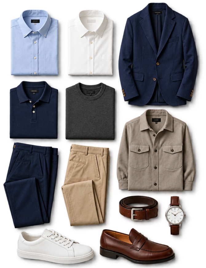 Wardrobe essentials flat lay